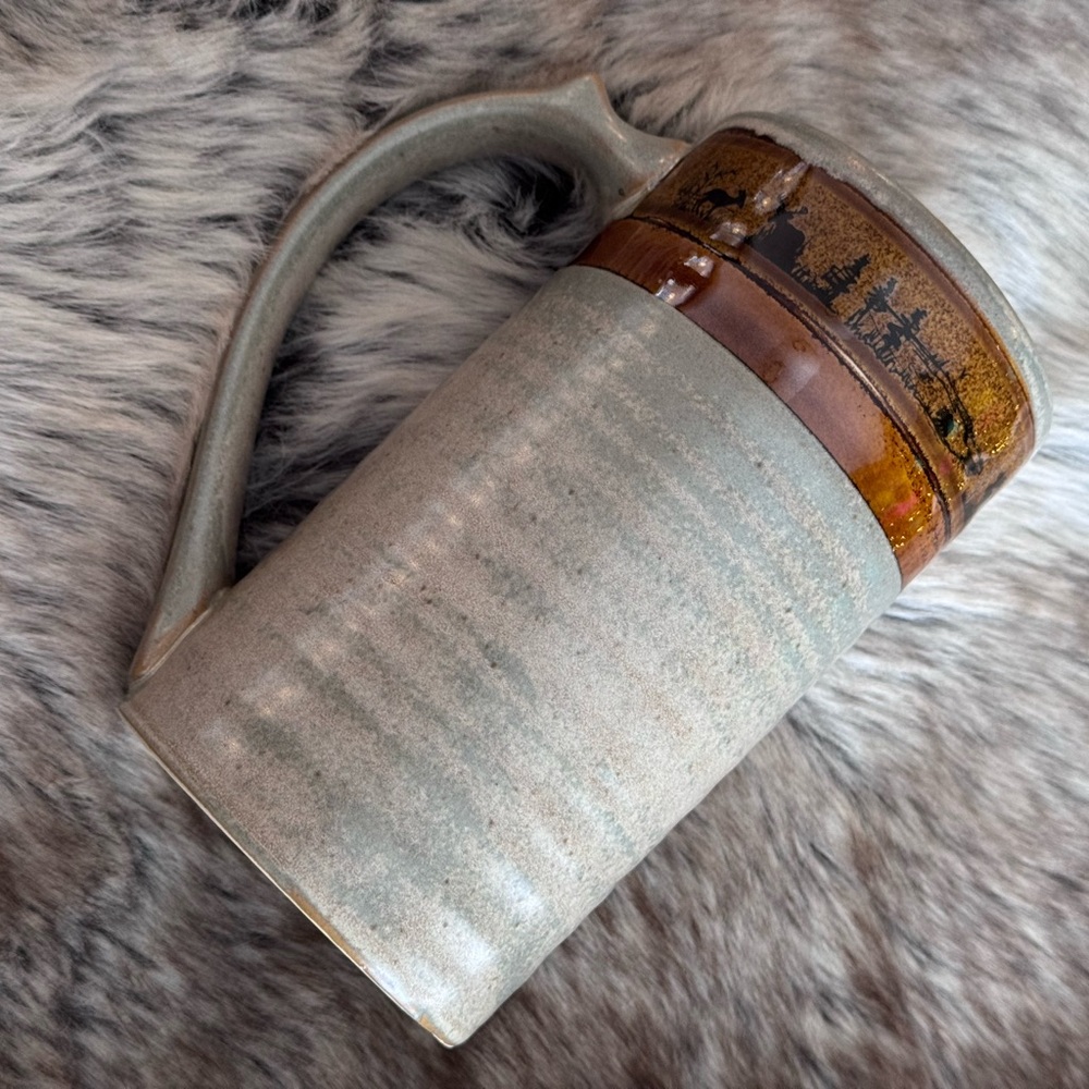 Large Vintage Handmade stoneware pottery mug
